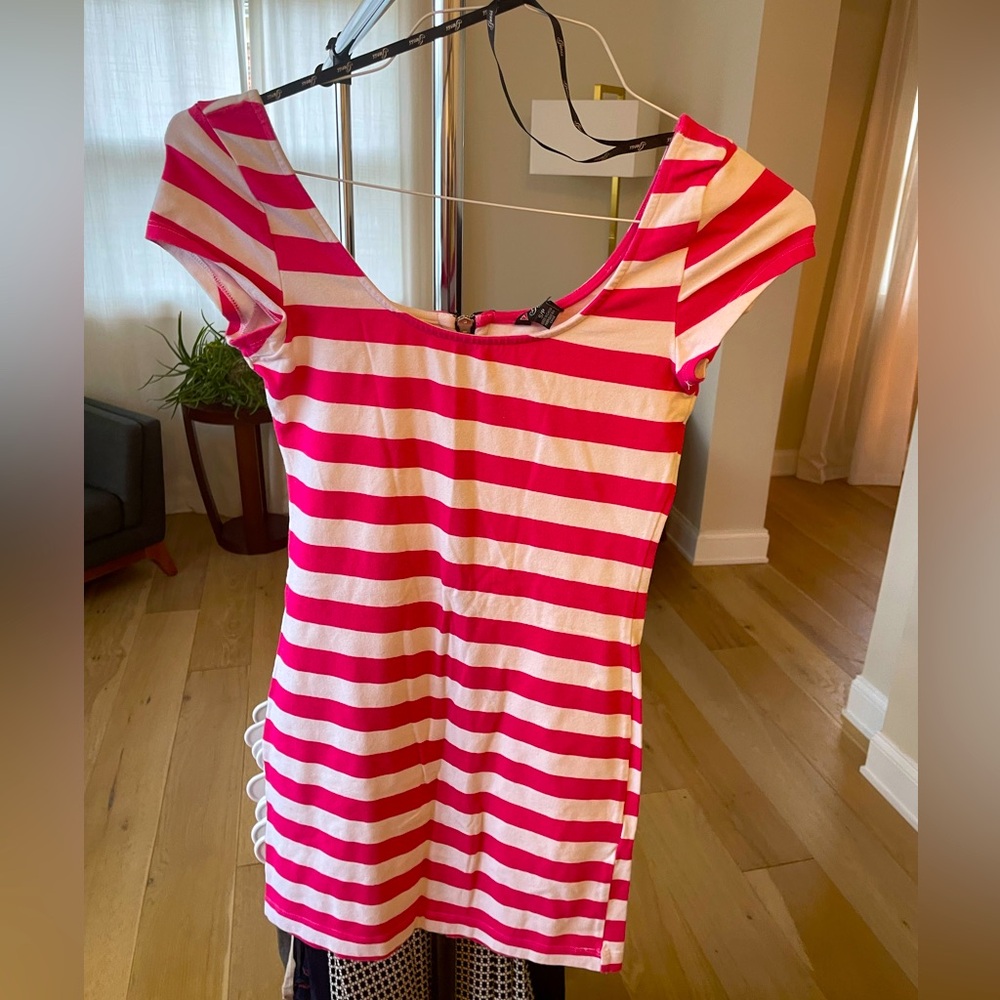 Pink and white striped mini dress